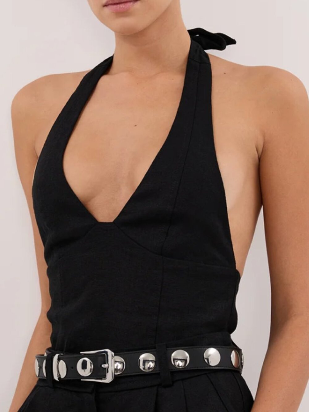 Diish, Audrey Black Linen Halter Top, Size US 2 / AU 6 / EU 34, Black